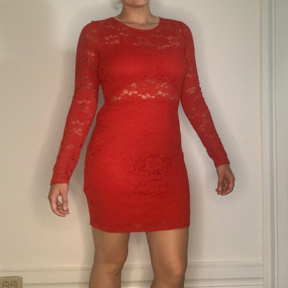 Red Lace Mini Dress - Picture 2 of 5